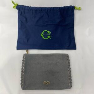 SOLD C Wonder Grey Suede Clutch Purse Bag with a blue Dust Cover